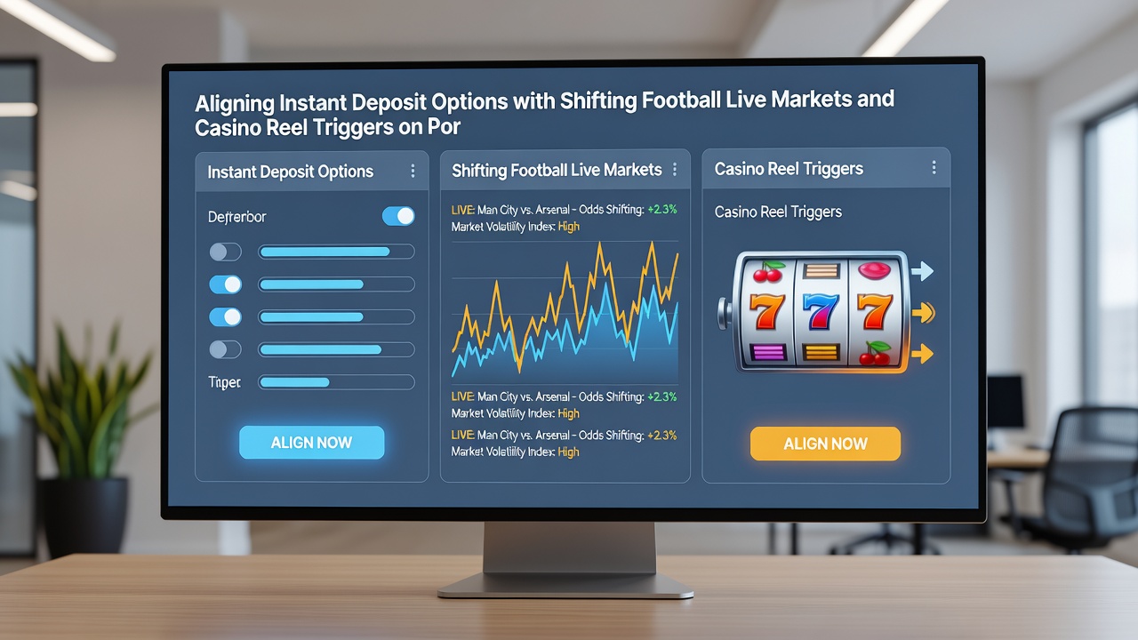 Schnittstelle eines mobilen Geräts mit synchronisierten Fußball-Live-Märkten, Casino-Reels und Instant-Deposit-Optionen