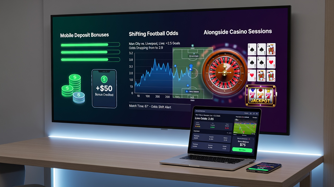 Illustration von Live-Quoten und mobilen Casino-Transaktionen