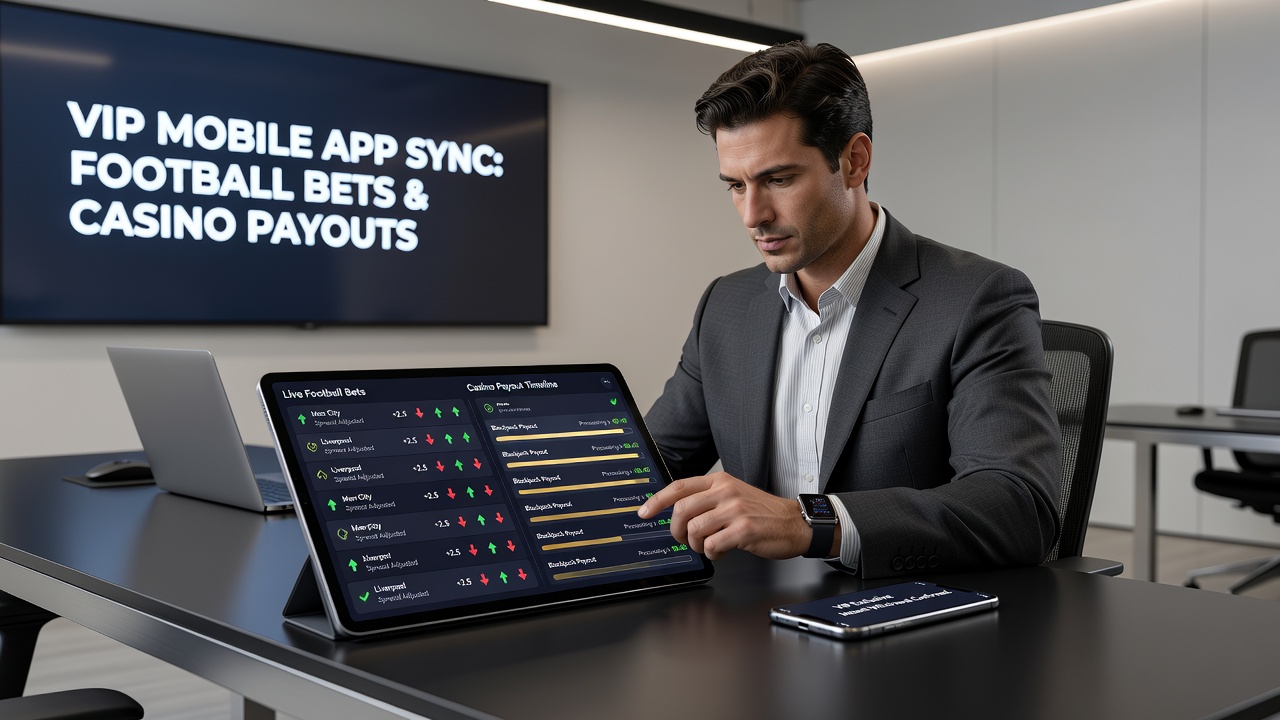Mobile App-Dashboard mit synchronisierten Fußballwetten und Casino-Payout-Status